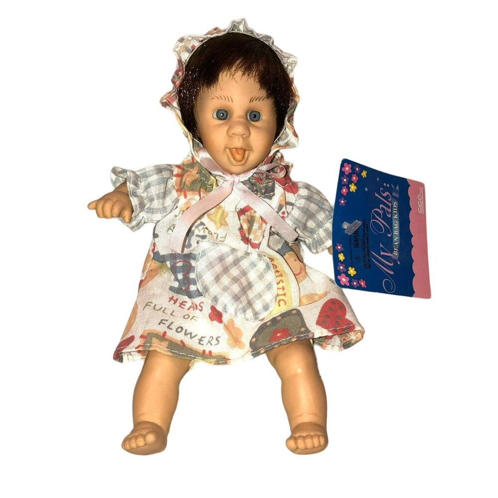 Nwt My Pals Gigo Porcelain Doll w/ Bean Bag Body Brown Hair Blue Eyes 8"L